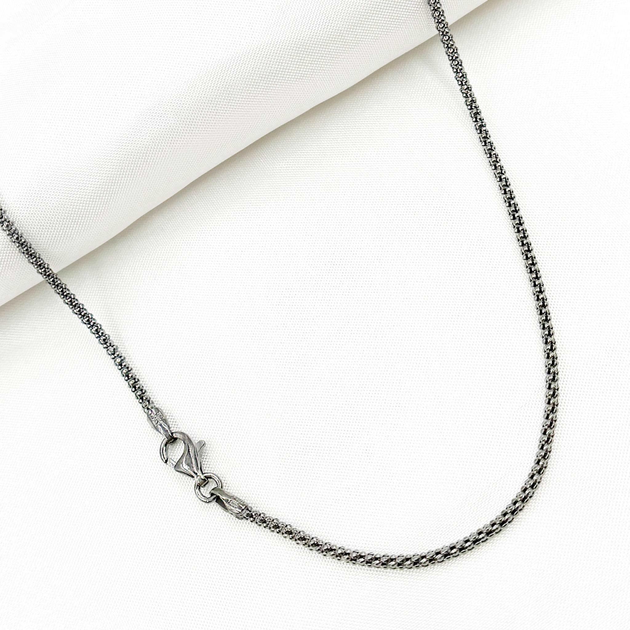 1.7mm 925 silver black necklace, silver popcorn chain necklace, gunmetal layering snake 1 strand necklace, black rhodium jewelry. PC180BR