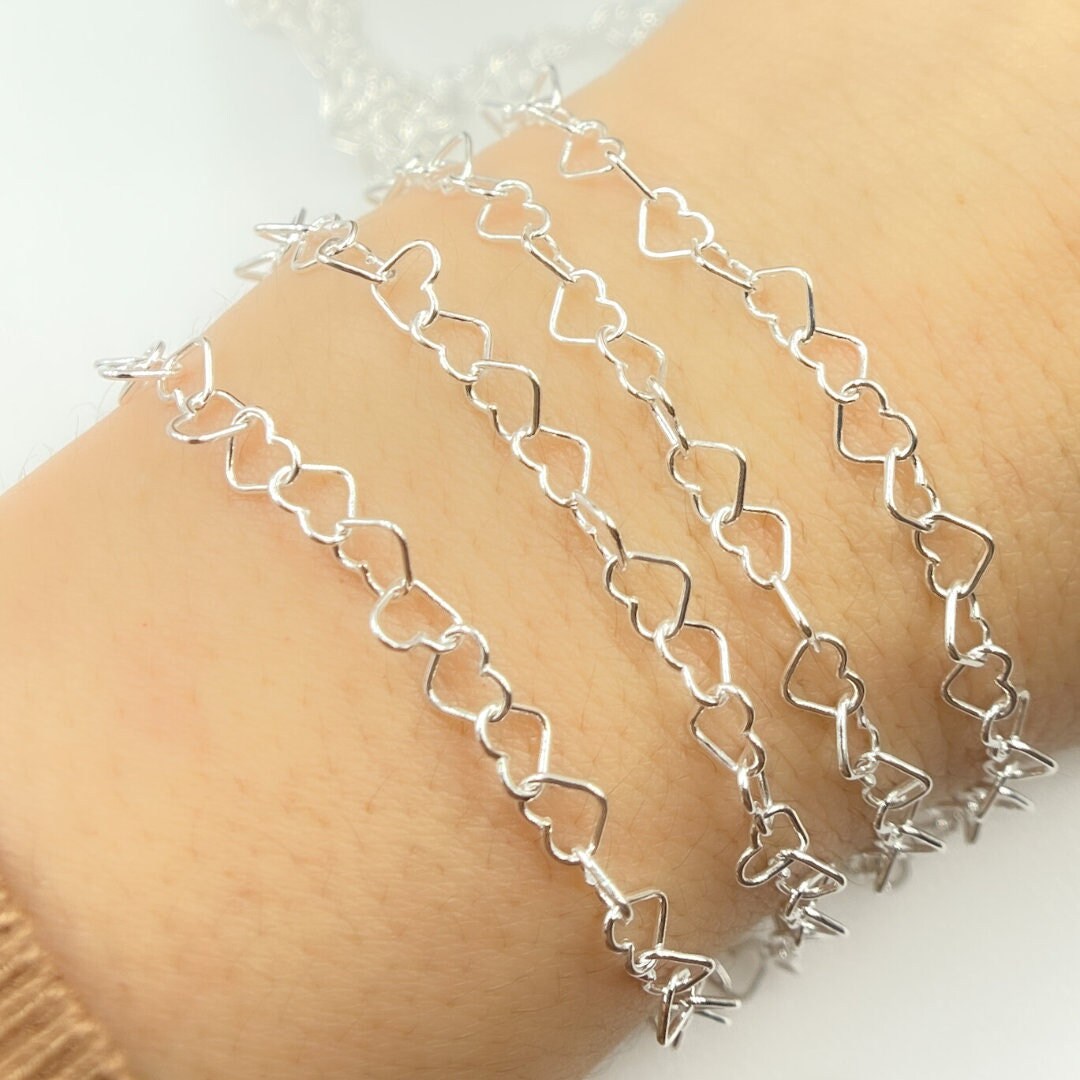 925 Sterling Silver Heart Link Chain, Sterling Silver Chain by Foot ...