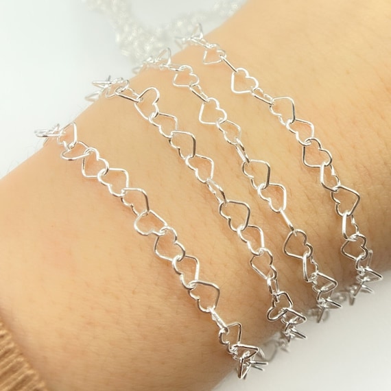 925 Sterling Silver Heart Link Chain, Sterling Silver Chain