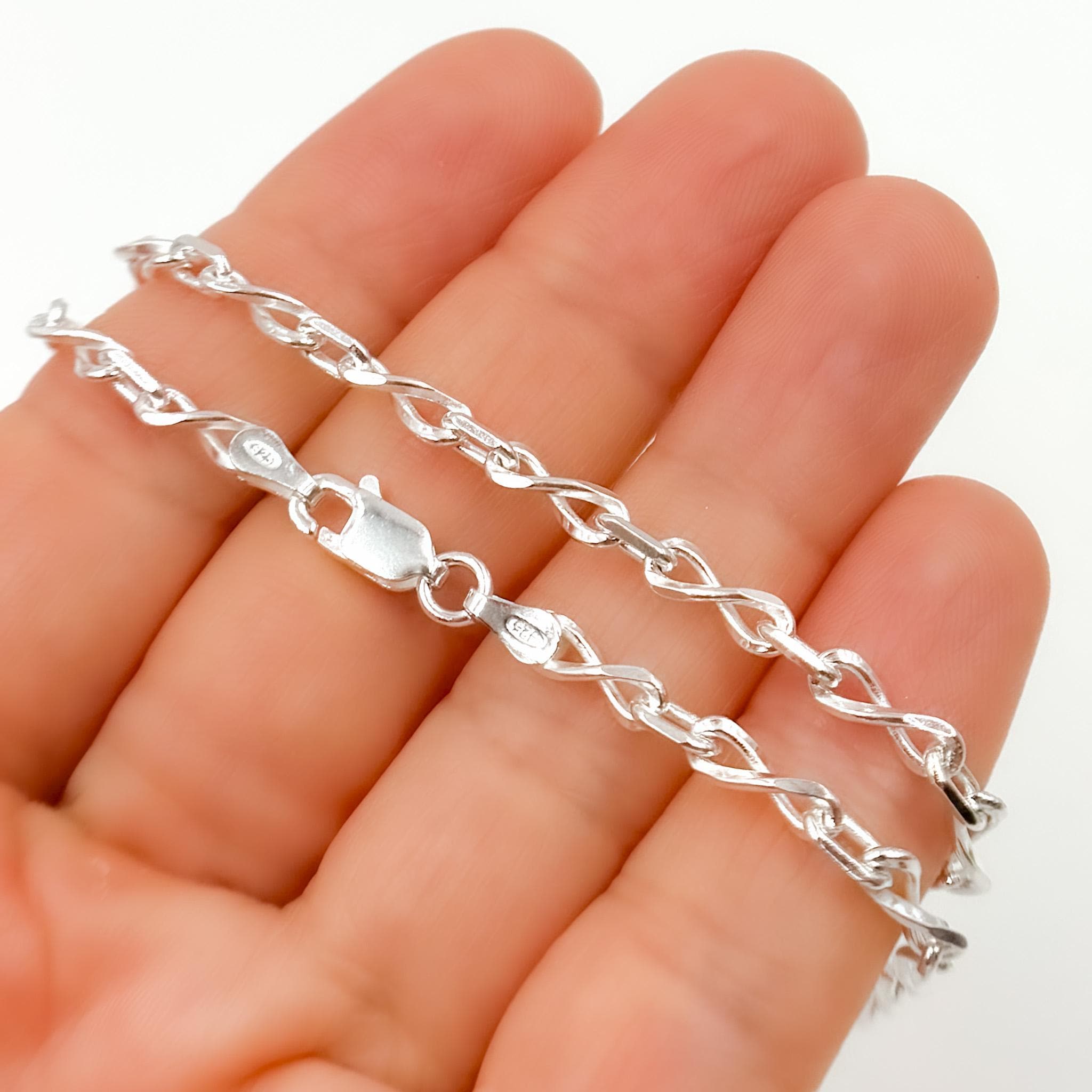 925 Sterling Silver Infinity Necklace. Link Size: 9x3mm