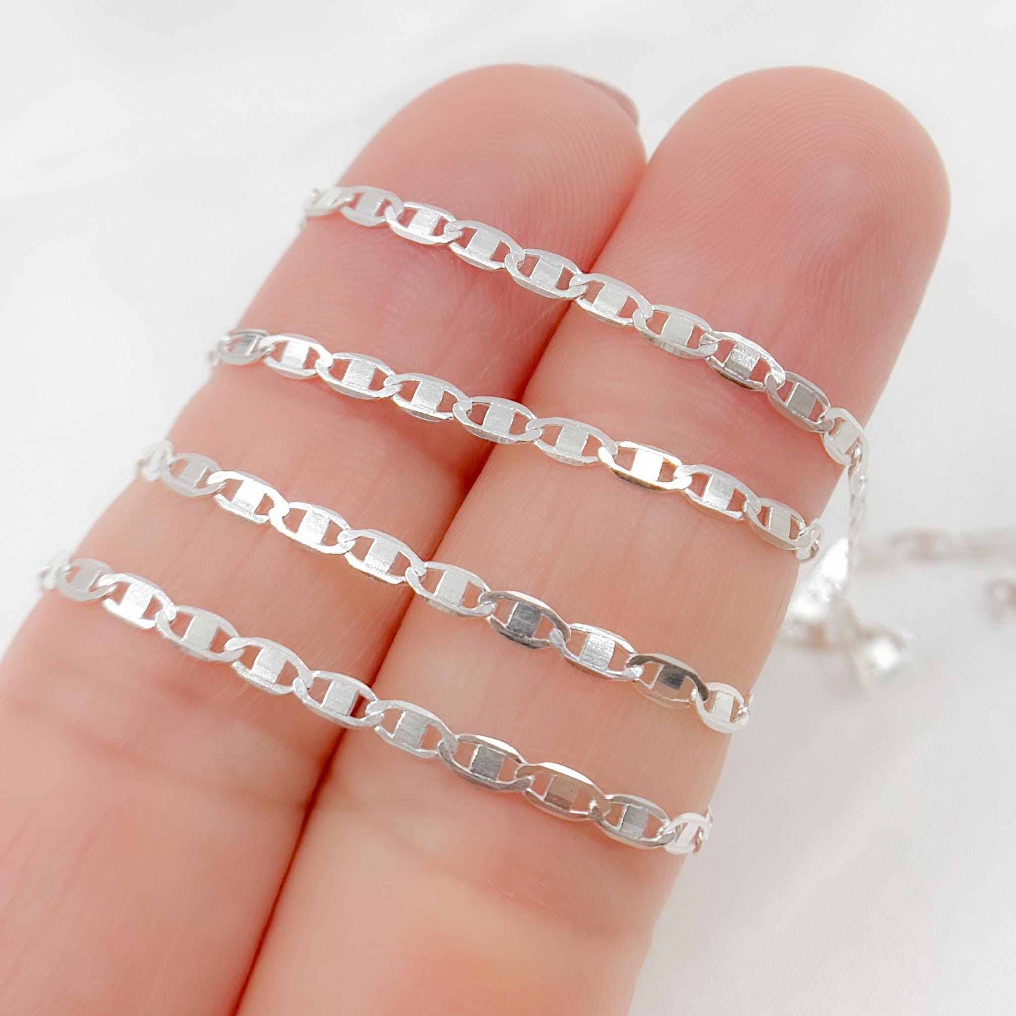 1FT 4x2mm 925 Sterling Silver Flat Marina Chain by Foot