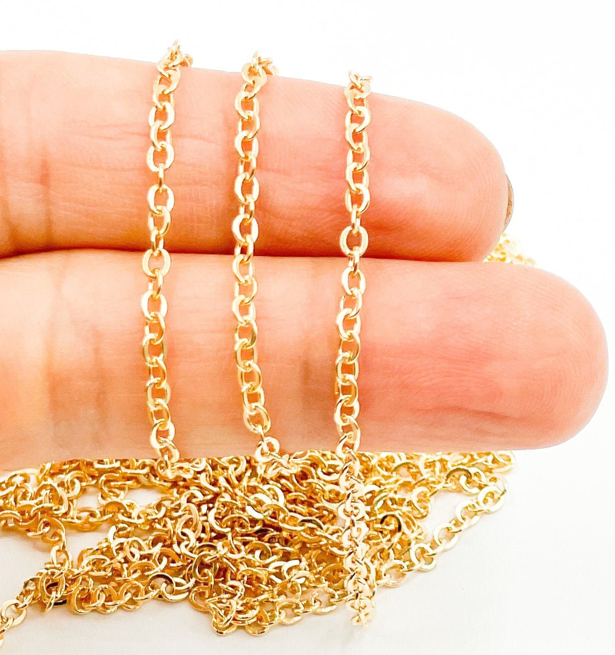 14K Gold Filled 2mm Width Flat Round Cable Chain Chain by Foot Wholesale Bulk Jewelry Findings Necklace Chain Sparkling Chain