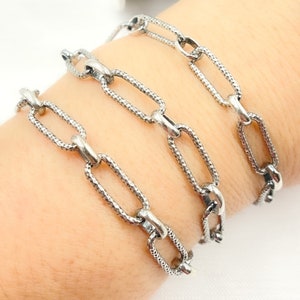 1FT 8x6mm Oxidized 925 Silver Chain by Foot, Smooth & Textured Paperclip Chain, Oval Chain, Antique Color Silver Chain, Paperclip. V166OX