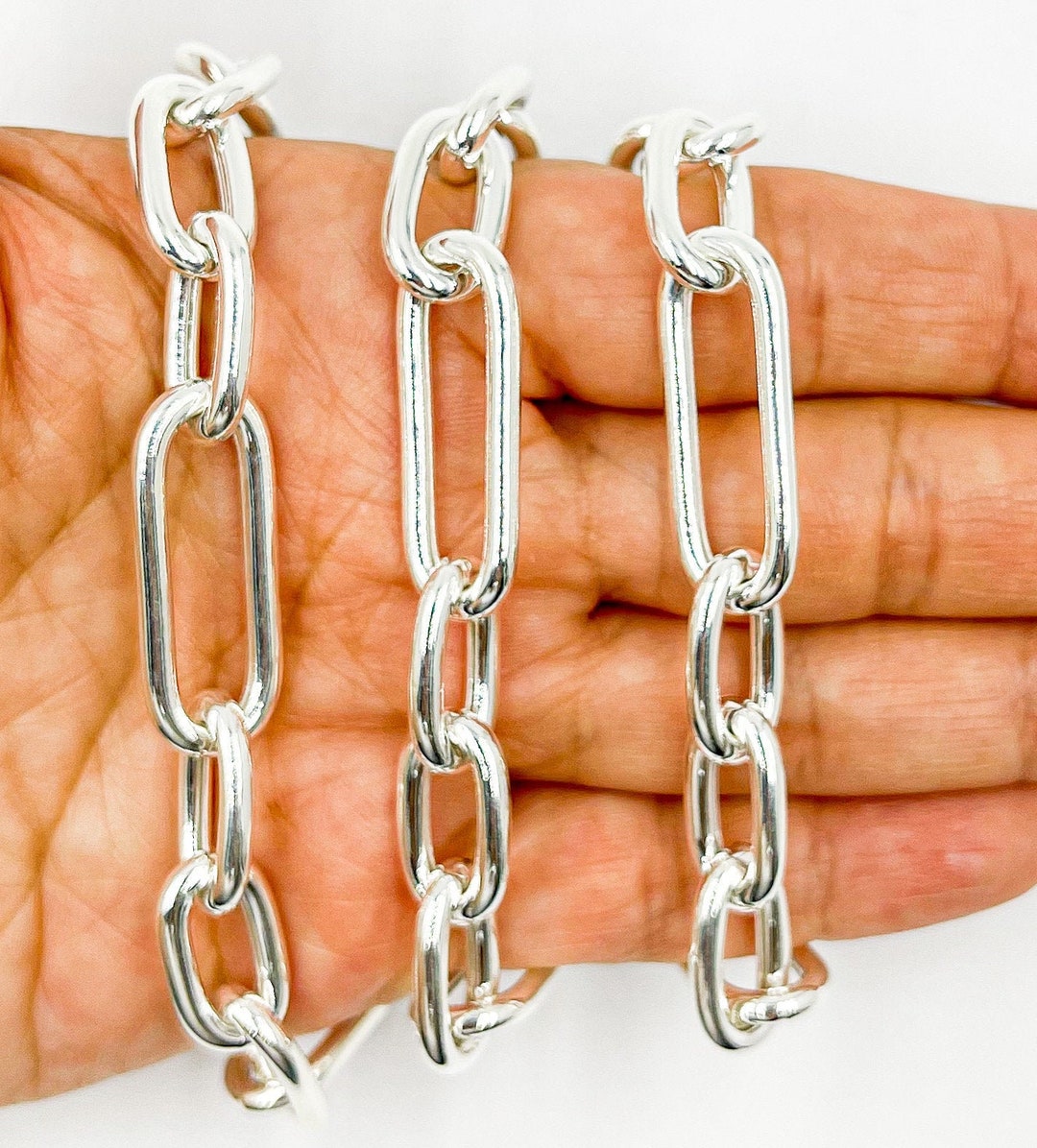 1FT 27x10m Sterling Silver Chain by Foot, Unfinished Bulky Chain, Large