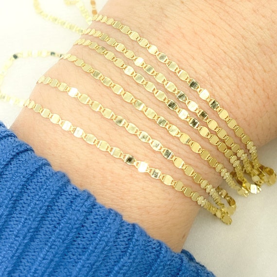 14K Solid Yellow Gold Mirror Marina Chain by Foot, Permanent