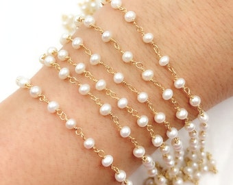 Freshwater Pearl Chain, Gold Plated Sterling Silver Wire, Jewelry Making. PRL9