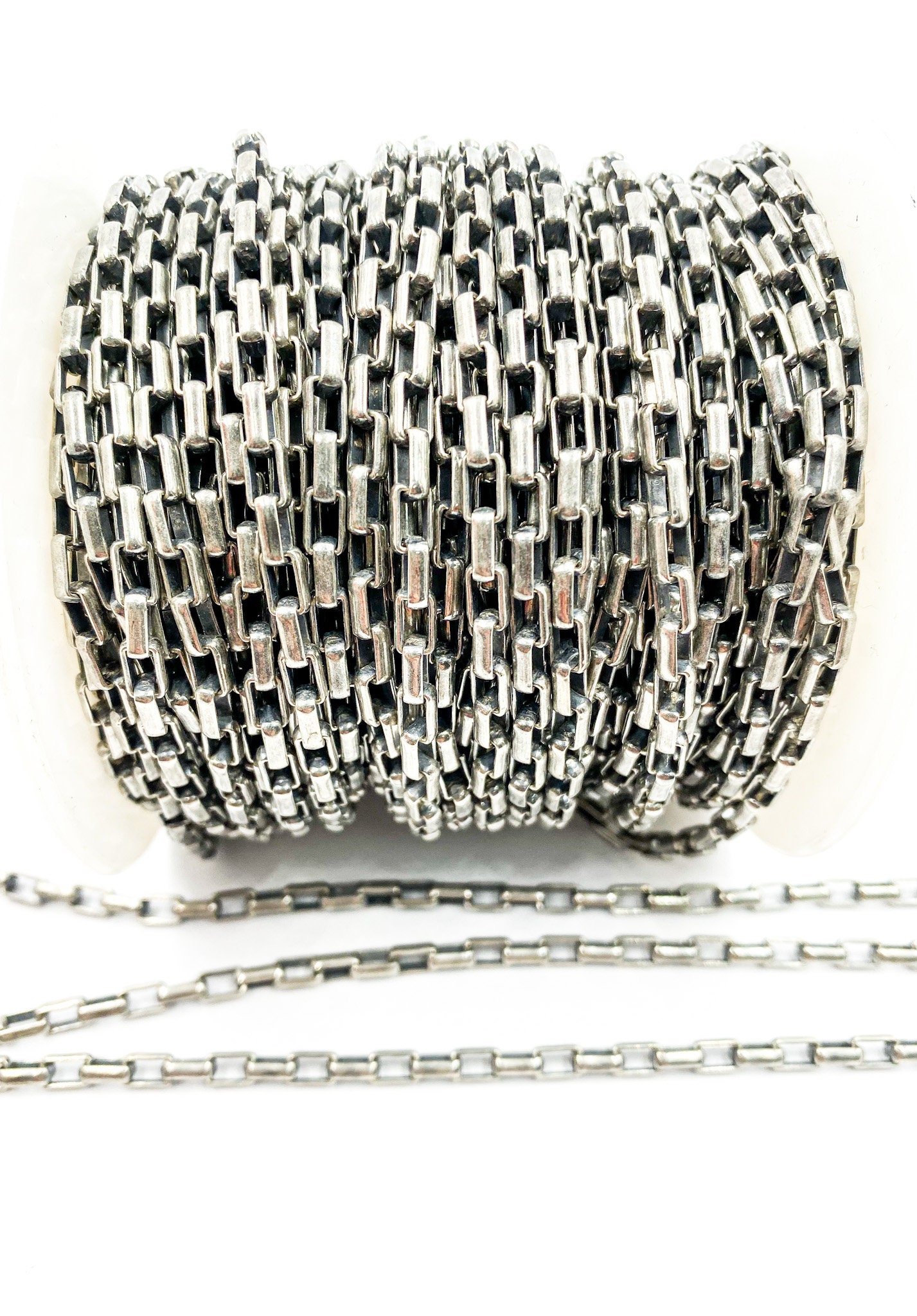 1 FT 6x3mm 925 Oxidized Silver Box Chain, Unfinished Heavy