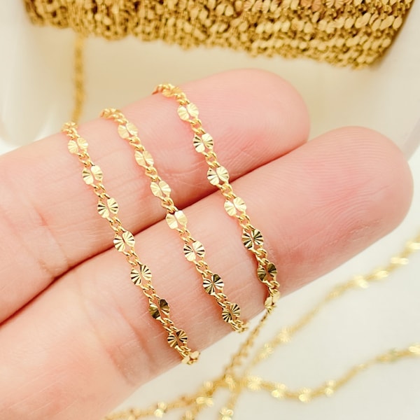 1Ft 4x2mm, 14k Gold Filled Textured Marina Link Chain, Unfinished Chain, Chain by Foot, Marina Style, Textured Chain. V186GF