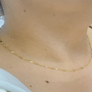 Real 14k Gold Singapore Chain, Gold Bar Chain Necklace, Dainty 