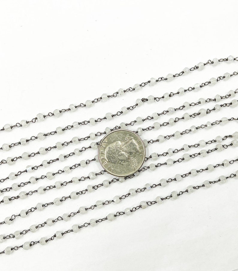 Yard Moonstone Rosary Chain 925 Sterling Silver Wire Wrap Chain Wholesale Black Finish Beaded Chain Bulk Rondelle Bead Unfinished Chain