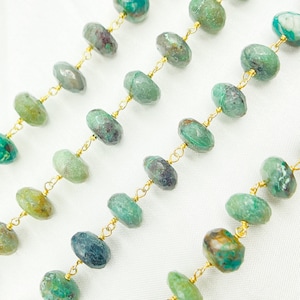 Chrysocolla Gold Plated 925 Sterling Silver Wire Chain, Beads, Permanent Jewelry, Jewels and Chains, Bead Chains, Gemstone Chains. CSO9