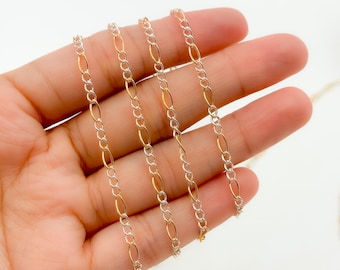 14K Gold Filled Sterling Silver Figaro Chain, Mixed Metal Supply, Sold by Foot. 2431CTT