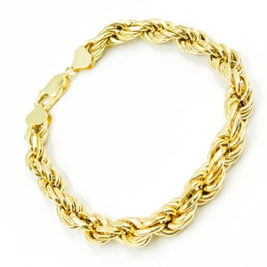 10k Gold Rope Bracelet, 7mm Link Twisted Rope bracelet, thick twisted chain bracelet, genuine gold jewelry supply, gold jewelry unisex gift