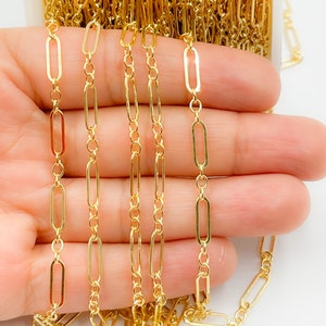 1FT 11x4mm 14k gold filled chain by foot,flat unfinished long oval and circle link chain,drawn paperclip,small round link chain bulk.103331F image 2