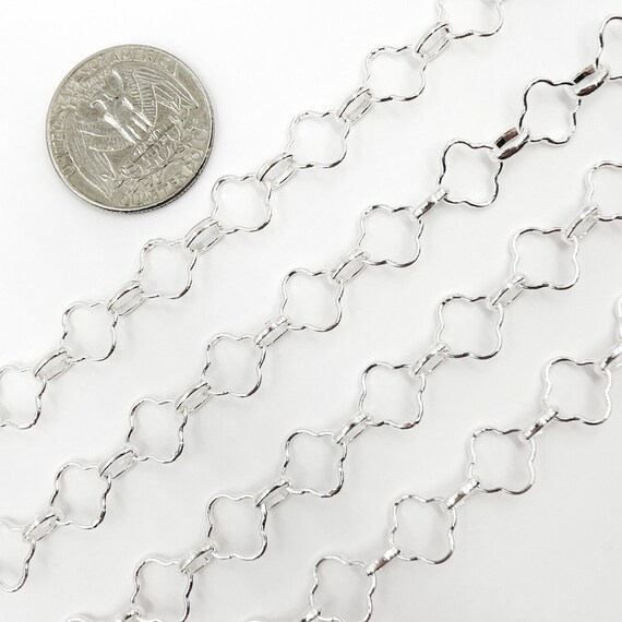 925 Sterling Silver Clover Link Chain by Foot, Four Leaf