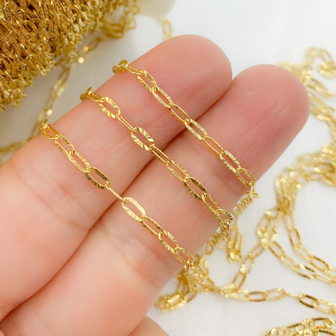 Gold Plated 925 Sterling Silver Textured Oval Link Chain, Cable