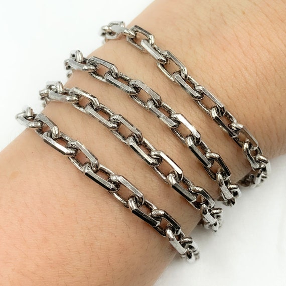 ●NONENON● PIXEL OVAL NEC SILVER925 1 1ft 9x5mm Oxidized 925 Sterling Silver Diamond Cut Oval Link