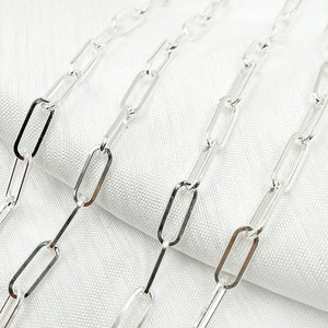 1FT 15x6mm 925 Silver chain by foot, unfinished paperclip chain, silver drawn link chain bulk, 925 silver heavy link chain. V13SS