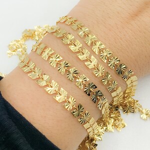 1FT 925 Silver 18k Gold Plate chain, Chevron unfinished gold chain, fish bone chain, gold leaf shape textured chain bulk. V133GP
