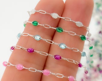 Sterling Silver Enamel Cable Chain
