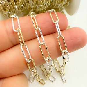 1FT 11x4mm Silver chain by foot, diamond cut shiny link chain, paperclip two tone necklace chain, gold & silver two color chain bulk. V8GS