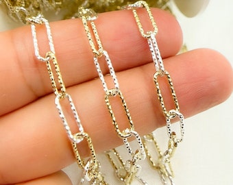 1FT 11x4mm Silver chain by foot, diamond cut shiny link chain, paperclip two tone necklace chain, gold & silver two color chain bulk. V8GS