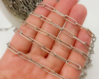 12x4mm 925 Oxidized Silver Chain, Vintage Rectangle Link Chain, Paperclip Drawn Chain By Foot, Unfinished Antique Color Chain. 4002OX