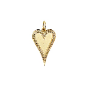 14K Solid Gold with Diamonds Heart Charm 24x15mm. Gold Heart pendant, love charm for necklace. Solid Gold pendants. GDP15