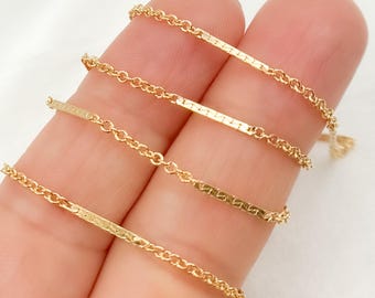 11x2mm 14k gold filled chain by foot, flat bar cable chain, bar link necklace chain, wholesale chain supply. Permanent Jewelry Chain. 1399
