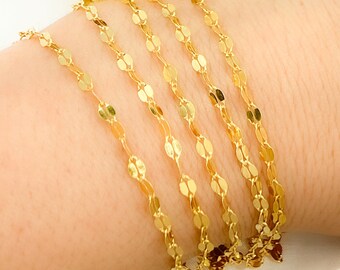 Gold Plated Sterling Silver Flat Marina Link Chain, By The Foot. Z54GP