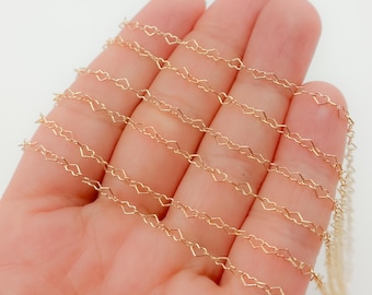 14K Gold Filled Heart Link Chain by Foot, Tiny Jewelry Making, Permanent Jewelry. A35/SPGF