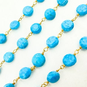 Turquoise Coin Shape Gold Plated 925 Sterling Silver Wire Chain, Permanent Jewelry, Jewels and Chains, Bead Chains, Gemstone Chains. TRQ24