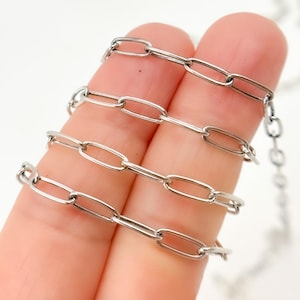 8x3mm 925 Oxidized Silver Chain, Vintage Rectangle Link Chain, Paperclip Drawn Link Chain By Foot, Unfinished Antique Chain. 2903OX