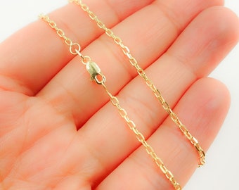 14K massief geelgouden kabelketting, echte gouden ketting, alledaagse gouden sieraden, fijne kabelschakelketting, gelaagde gouden ketting. 0501768FD