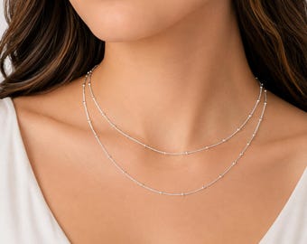 925 Sterling Silver Satellite Necklace, Jewelry for Everyday Wear, Unisex Layering Chain. 444SSN