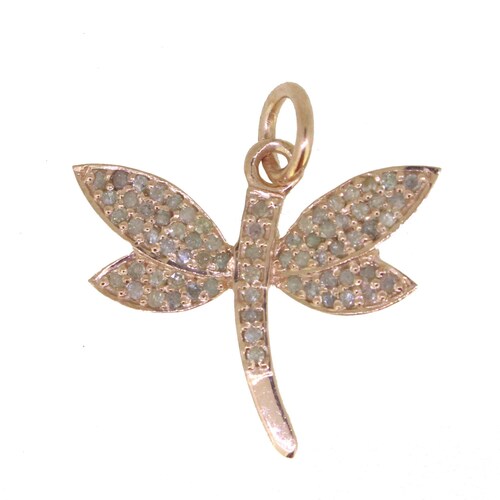 Pave diamond 18x21mm 925 silver dragonfly charm, gold, rhodium, rose gold butterfly shops charm, small dragonfly necklace charm wholesale bulk