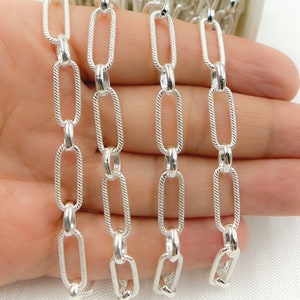 1FT 15x6mm 925 Sterling Silver Textured Paperclip Chain, Links 15x6mm & 7x6mm, Jewelry Making Chain. V167SS
