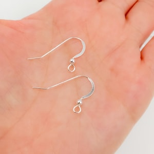 10pcs Sterling Silver Ear Wires, Flat Fishhook with Ball (16x10mm). EW3