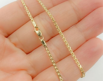 14K Solid Gold Wheat Chain Necklace, Dainty Yellow Gold. 14K47