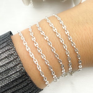 925 Sterling Silver Chain, Solid Puffed Marina Links Chain, Silver Chain, 925 Sterling Silver Chain by Foot. V173SS