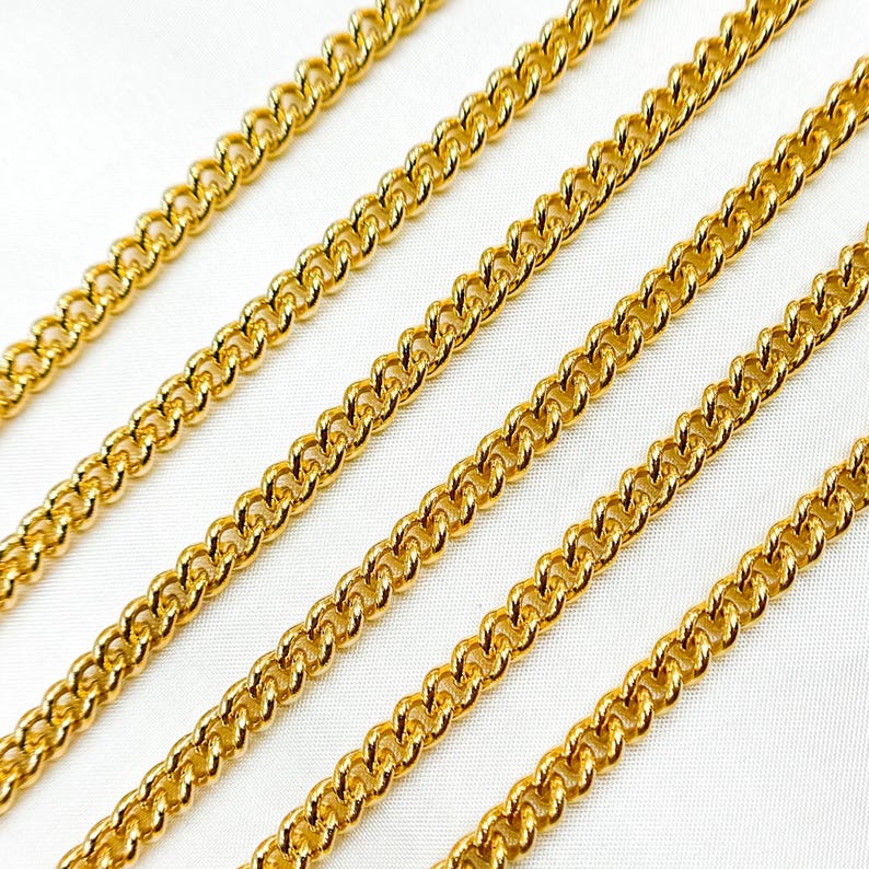 14K Gold Filled Chain by Foot, Unfinished Curb Cable Gold Chain, Curb
