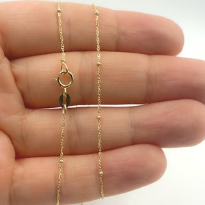 14K Solid Gold Satellite Dainty Necklace, Round bead Chain Necklace 16, 18 & 20 inches. 14k gold station necklace jewelry gift. 020GBLSIS4