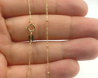 14K Solid Gold Satellite Dainty Necklace, Round bead Chain Necklace 16, 18 & 20 inches. 14k gold station necklace jewelry gift. 020GBLSIS4