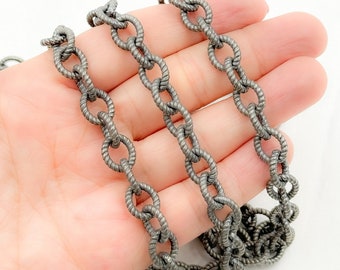 Oxidized 925 Sterling Silver Hammered Cable Chain, Permanent Jewelry, Jewels and Chains, Oxidized Chain by Foot, Cable Chain. 217OX