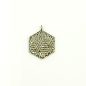 1pc 14x10mm octagon charm, pave diamond tiny octagon bracelet charm, 925 silver black rhodium plate necklace charm wholesale bulk findings