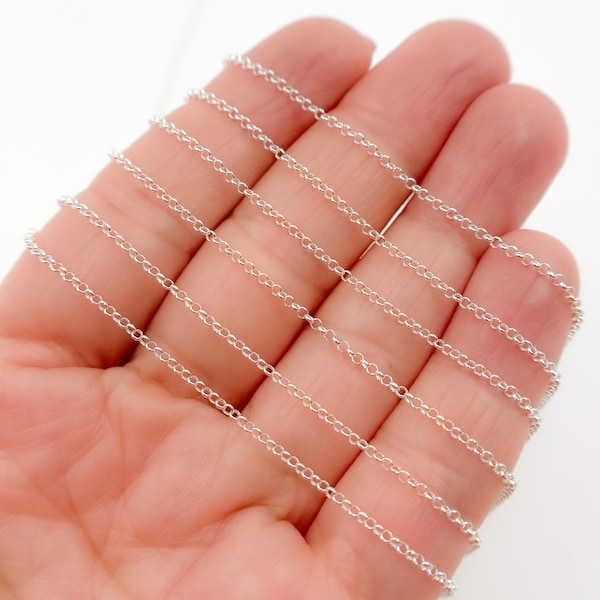 1mm Sterling Silver Chain, Rolo Chain by Foot, Dainty Silver Necklace Chain, Circle Cable Chain Bulk, Unfinished Chain Supply. V213SS