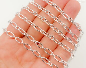 Sterling Silver Oval and Round Link Chain, Sold by Foot. Y136SS