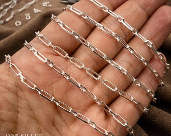 Corrente de prata esterlina 925 com elos tipo clipe de papel, corte diamante, sem acabamento, para confecção de joias. Z19SS