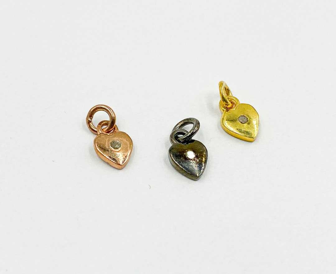 Tiny Diamond Heart, Assorted Pave Diamond Heart Charms, Gold Heart