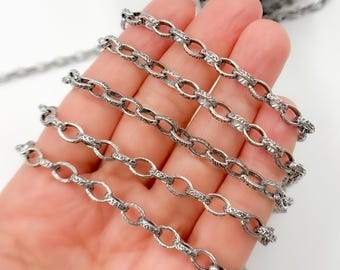 Oxidierte Sterling Silber texturierte Oval Gliederkette, DIY Armband Halskette. V63OX